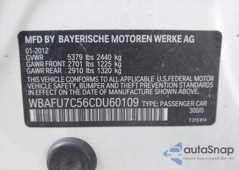 2012 BMW 535I xDrive z USA, uszkodzony, nr VIN WBAFU7C56CDU60109